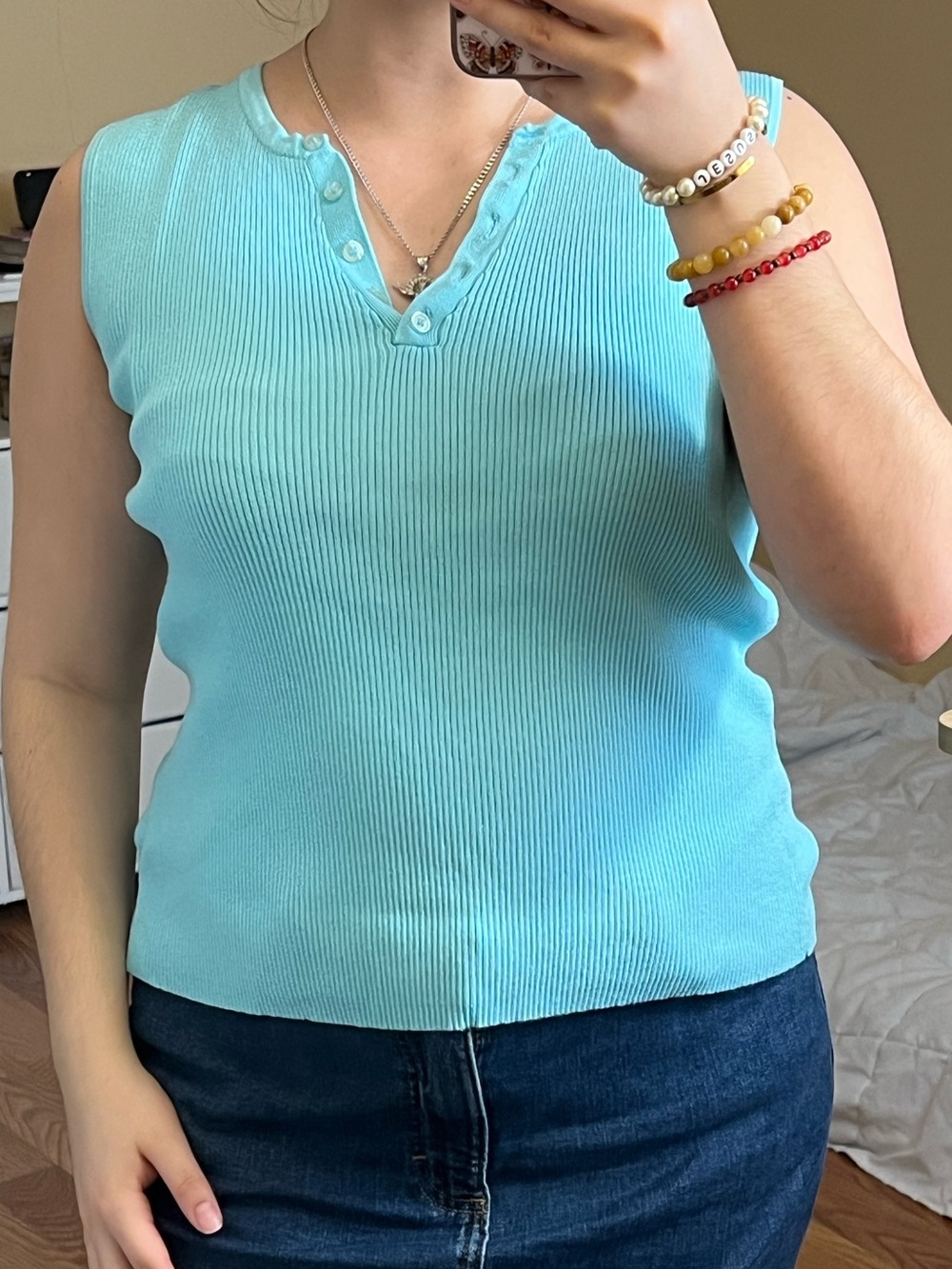 Sleeveless Ribbed Tank Color Blue